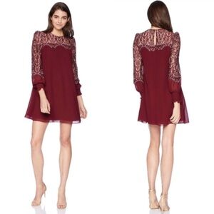 Avec Les Filles Shift Lace Sleeve Mini Dress